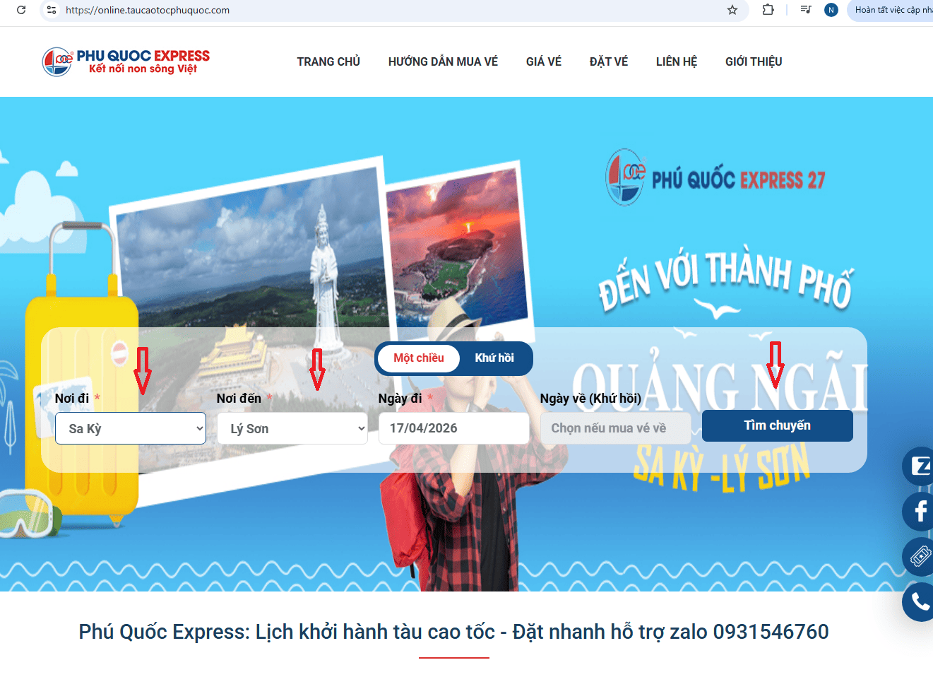 Đặt vé tàu Sa Kỳ - Lý Sơn