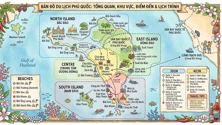 Cập nhật 2026: Bản đồ du lịch Phú Quốc từng địa điểm